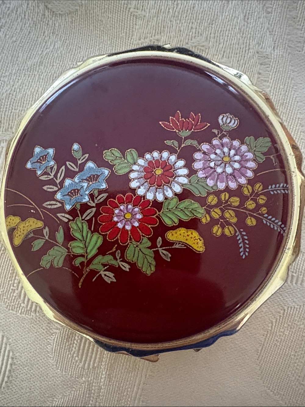 Vintage Floral Enameled Compact Case Mirror floral Japan